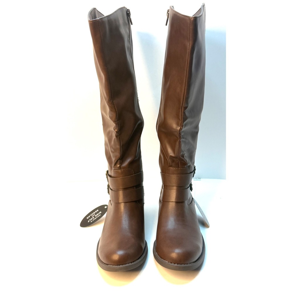 Style & Co Women's Maliaa Buckled Riding Boots Brown Size 7.5M Wide Calf NWT/BOX